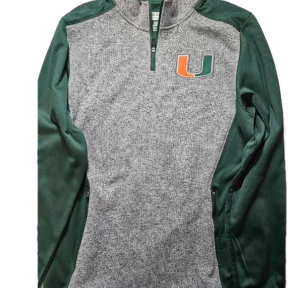 Miami Hurricanes Sweater Mens Large Green NCAA Football Quarter Zip Pullover - Picture 6 of 12